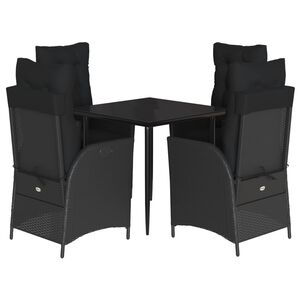 vidaXL Градински трапезен комплект възглавници 5 части черен полиратан