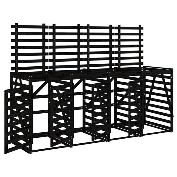 vidaXL Четворен навес за съхранение на кофи за боклук черен бор масив