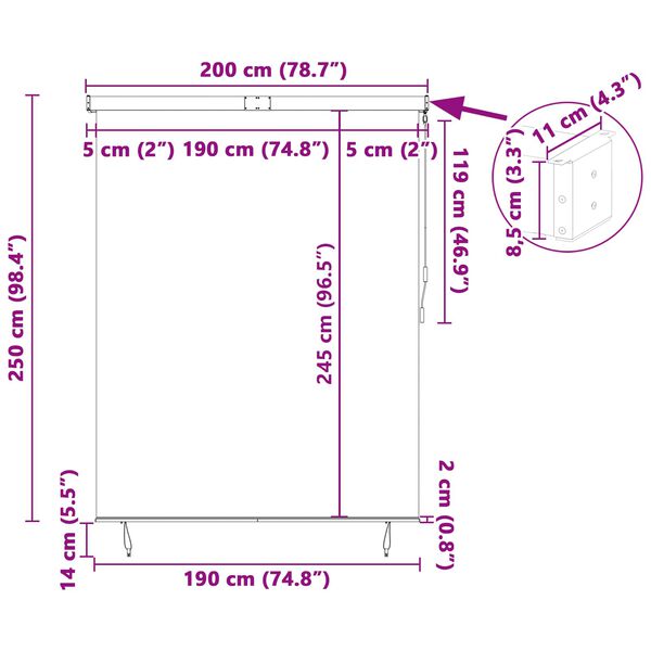 vidaXL Ролетна щора С завеси Крем 200 x 250 см Текстил и Алуминий