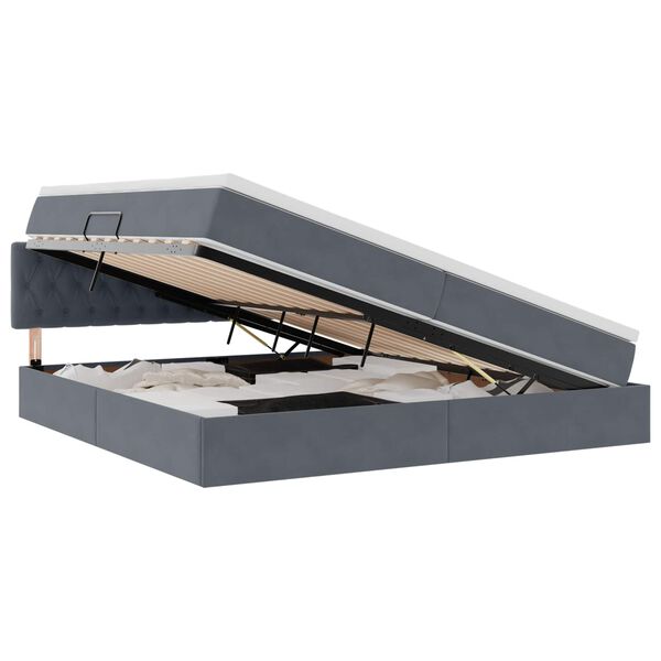 vidaXL Легло с място за съхранение и LED Тъмен сив 200 x 200 cm Кадифе