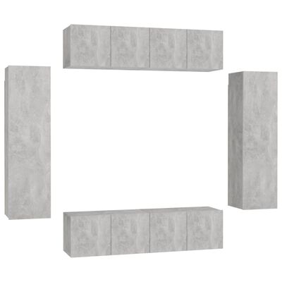 vidaXL Комплект ТВ шкафове от 6 части, бетонно сиви, ПДЧ