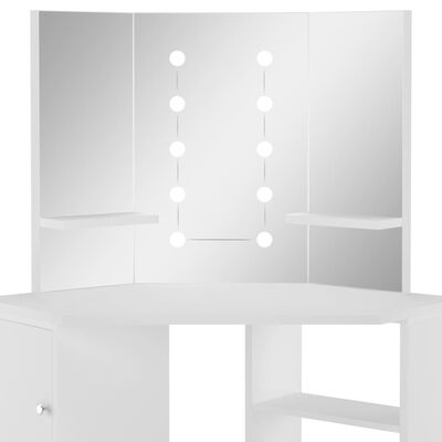 vidaXL Ъглова тоалетка с LED осветление, бяла