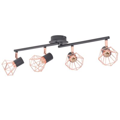 vidaXL Лампа за таван с 4 спота, E14, черно и мед