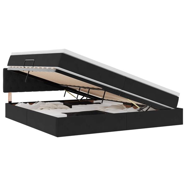 vidaXL Легло с място за съхранение и LED Черно 200 x 200 cm Кадифе