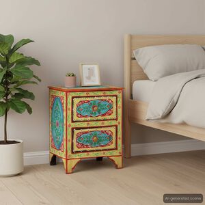 vidaXL Ръчно рисувано нощно шкафче, 40х30х50 см, манго масив