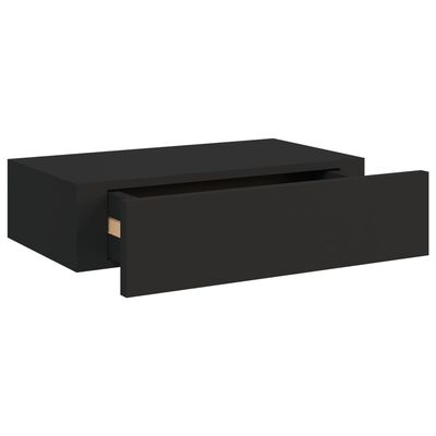 vidaXL Стенен рафт с чекмедже, черен, 40x23,5x10 см, МДФ