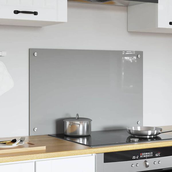 vidaXL Кухненски заден панел Светлосиво 80 x 50 cm закалено стъкло