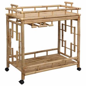 vidaXL Количка за вино с колела Естествен 85 x 50 x 93 см Бамбук