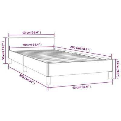 vidaXL Рамка за легло с табла, тъмносива, 90x200 см, кадифе