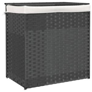 vidaXL Кош за пране с 2 секции, сив, 53x35x57 см, полиратан