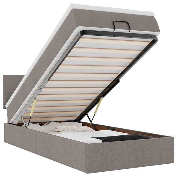 vidaXL Османска легло с матрак и LED, таупе, 90x200 см, плат