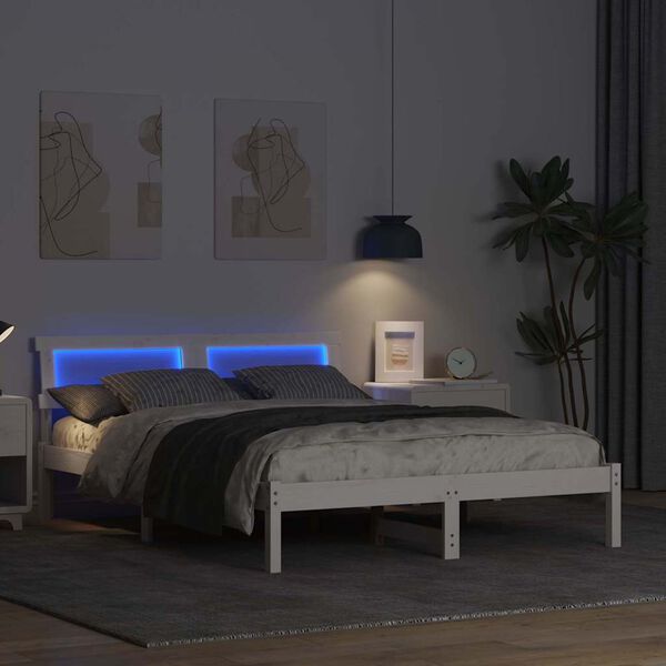 vidaXL Рамка за легло с таблото Бяло 135 x 190 cm Солидно борово дърво