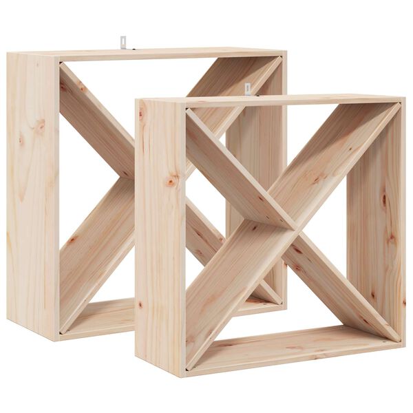 vidaXL Винен рафт 2 pcs Естествен 62 x 25 x 62 cm Солидно борово дърво