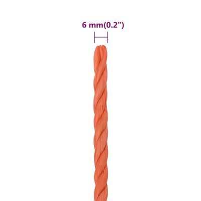 vidaXL Работно въже оранжево 6 мм 250 м полипропилен