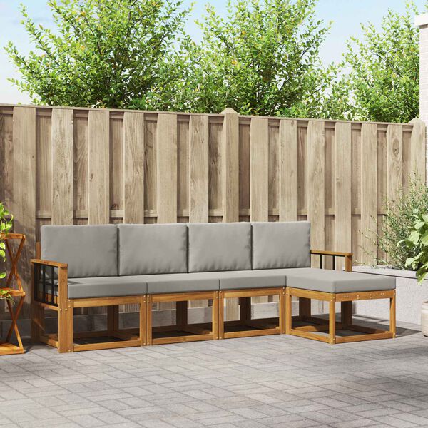 vidaXL Комплект дивани за открито 5 pcs Естествено и светло сиво