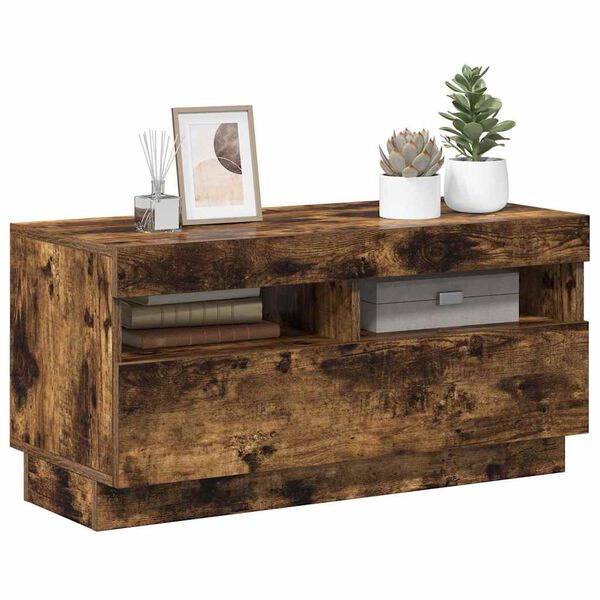 vidaXL ТВ шкаф с LED осветление, опушен дъб, 80x35x40 см