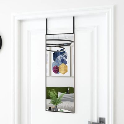 vidaXL Огледало за врата, черно, 30x80 см, стъкло и алуминий