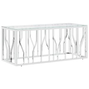 vidaXL Маса за кафе 110x45x45 cм неръждаема стомана и стъкло
