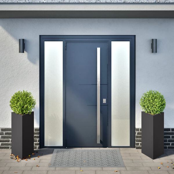 vidaXL Градински кашпи, 2 бр, черни, триъгълна, 40x34,5x70 см, стомана