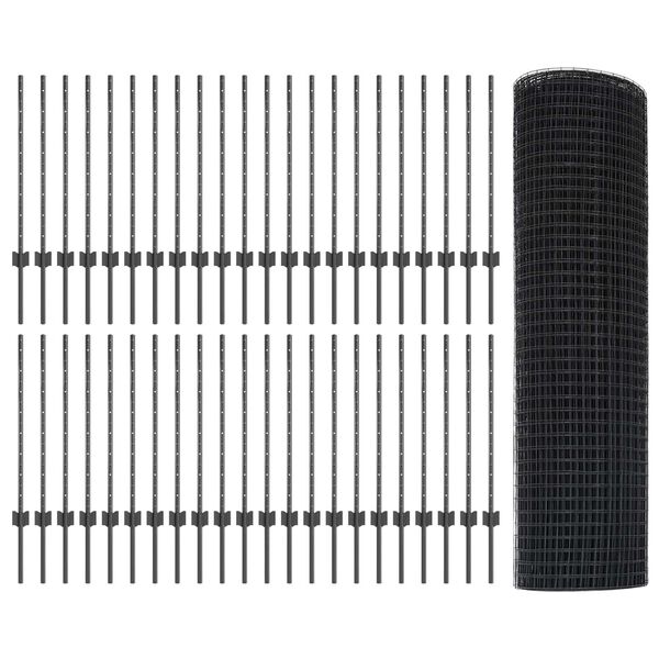 vidaXL Ограда с пост Сив 0,8 x 100 м Стомана и PVC