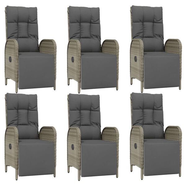 vidaXL Градински трапезен комплект 7 части с възглавници сив полиратан