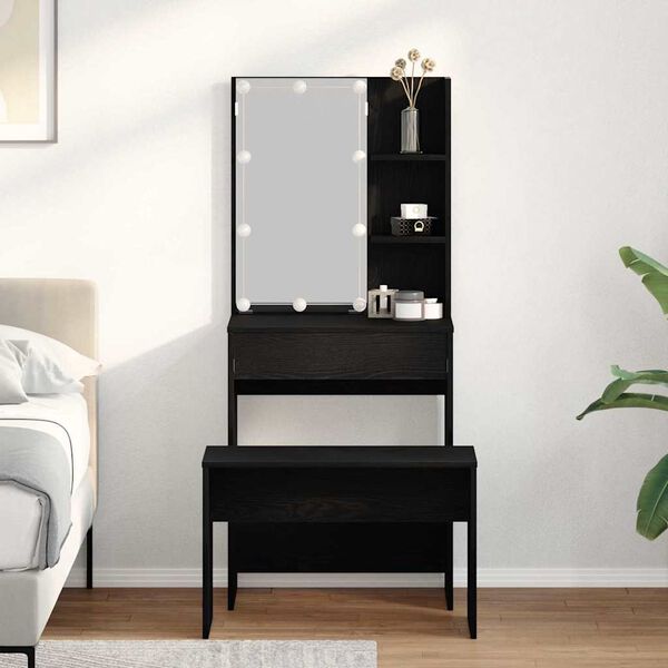 vidaXL Комплект LED тоалетно огледало 2 pcs Черния дъб Инженерно дърво