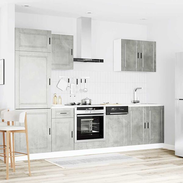 vidaXL Комплект кухненски шкафове, 7 части, "Porto", бетонно сив, инженерно дърво