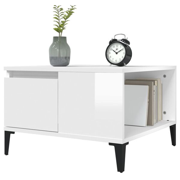 vidaXL Кафе маса, бял гланц, 55x55x36,5 см, инженерно дърво