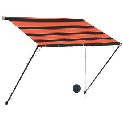 vidaXL Сенник с падащо рамо с LED, 150x150 см, оранжево и кафяво