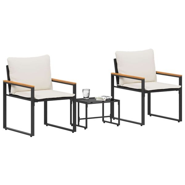 vidaXL Комплекти мебели с възглавница 3 pcs Черно и кремаво бяло Ратан