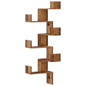 vidaXL Стенен ъглов рафт старо дърво 45x45x147 см инженерно дърво