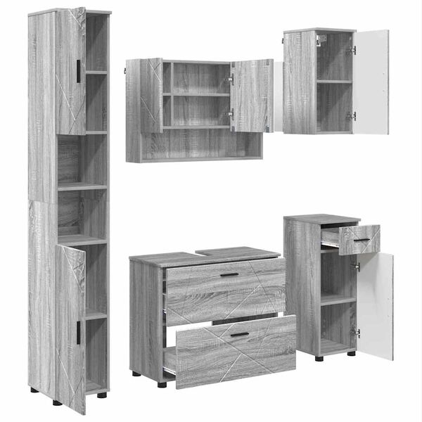 vidaXL Комплект мебели за баня 5 pcs Сив сонома 30 x 35 x 192 см