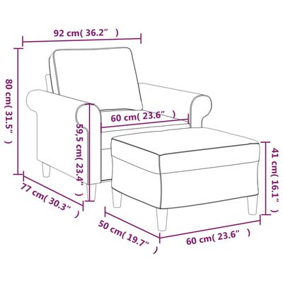 vidaXL Кресло с табуретка, светлосиво, 60 см, текстил