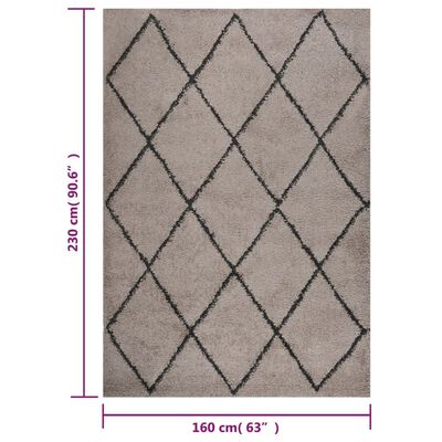 vidaXL Шаги килим с дълъг косъм, бежово и антрацит, 160x230 cm