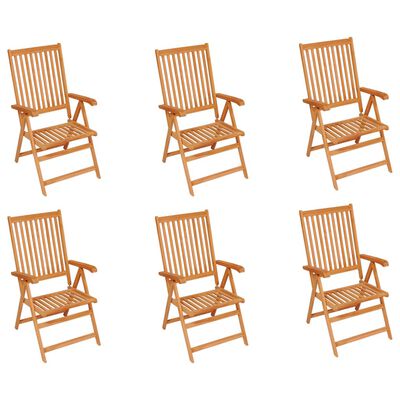 vidaXL Градински столове 6 бр със сиви възглавници тиково дърво масив