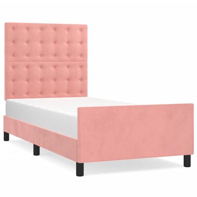 vidaXL Рамка за легло с табла, розова, 90x190 см, кадифе