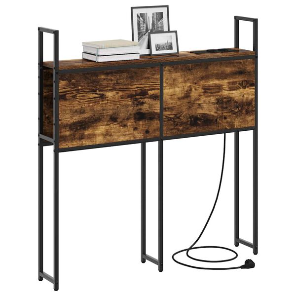 vidaXL Табла за легло за съхранение с зарядна станция Опушен дъб