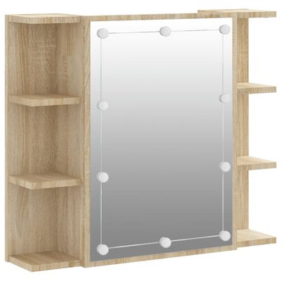 vidaXL Огледален шкаф с LED, дъб сонома, 70x16,5x60 см
