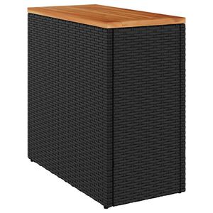 vidaXL Градинска странична маса с дървен плот, черна, 58x27,5x55 см, полиратан