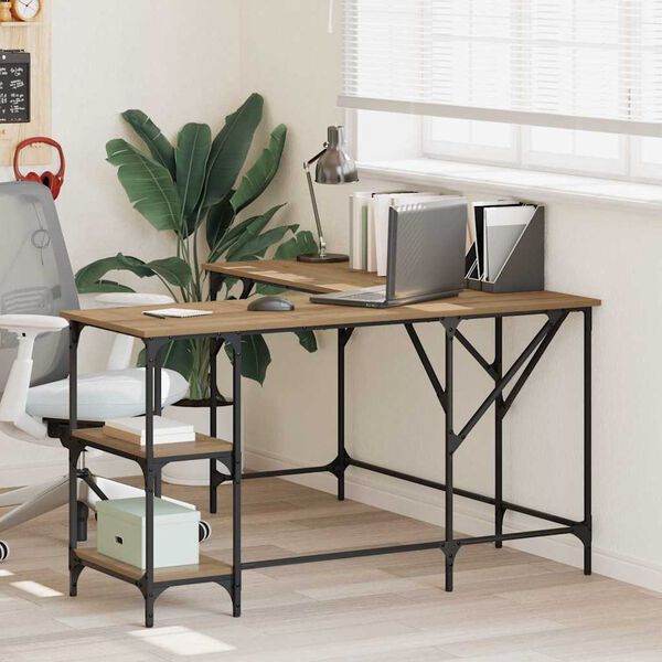 vidaXL Бюро Дъб 139 x 139 x 75 см Инженерно дърво