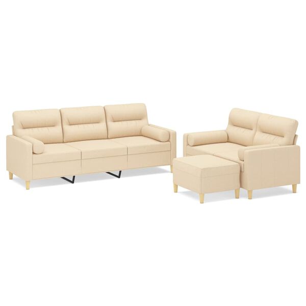 vidaXL Комплект дивани от 3 части с възглавници, кремав, текстил