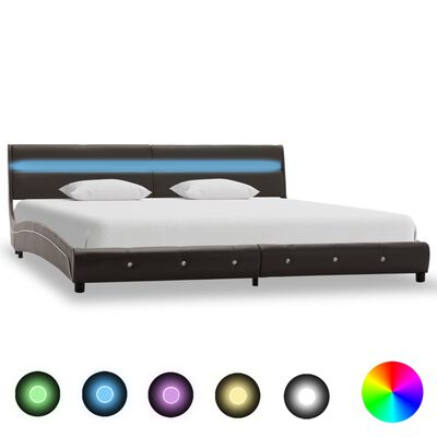 vidaXL Рамка за легло с LED, сива, изкуствена кожа, 150x200 cм