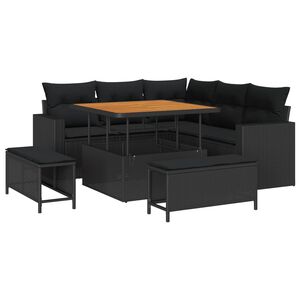 vidaXL Градински Софа Комплект с възглавница 9 pcs Черно полиратан