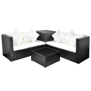 vidaXL Градински комплект с възглавници, 4 части, черен полиратан
