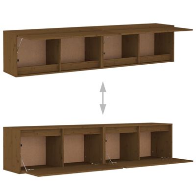vidaXL Стенни шкафове, 2 бр, меденокафяви, 80x30x35 см, бор масив