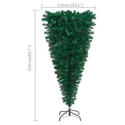 vidaXL Обърната изкуствена осветена коледна елха, с топки, 210 см