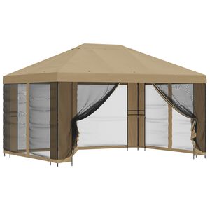 vidaXL Градинска беседка със стени 4 &times; 3 m Бежово Полиестер и стомана