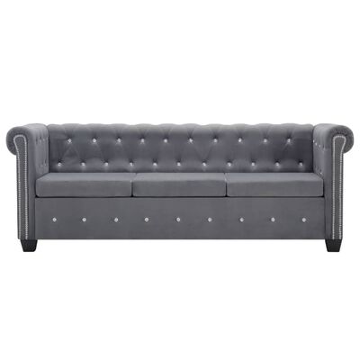 vidaXL 3-местен Честърфийлд диван, кадифе, 199x75x72 см, сив