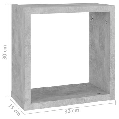 vidaXL Стенни кубични рафтове, 2 бр, бетонно сиви, 30x15x30 см