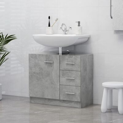 vidaXL Долен шкаф за мивка, бетонно сив, 63x30x54 см, ПДЧ
